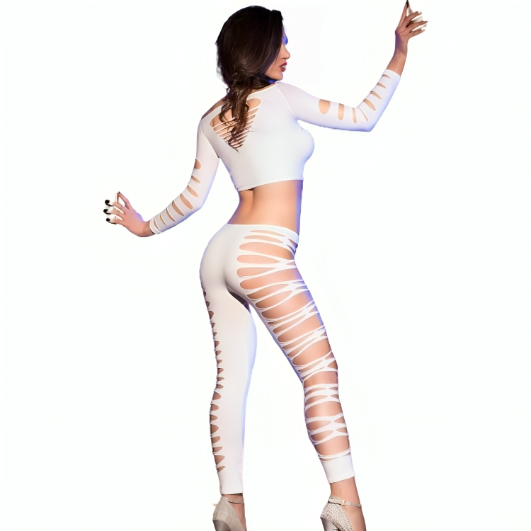 CHILIROSE - CR 3654 TOP &amp; LEGGINS WHITE S/M