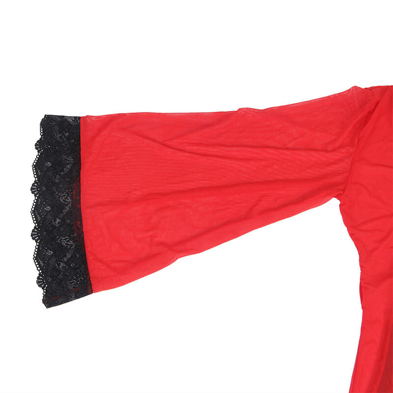 SUBBLIME - TRANSPARENT FABRIC COAT WITH LACE DETAIL RED S/M