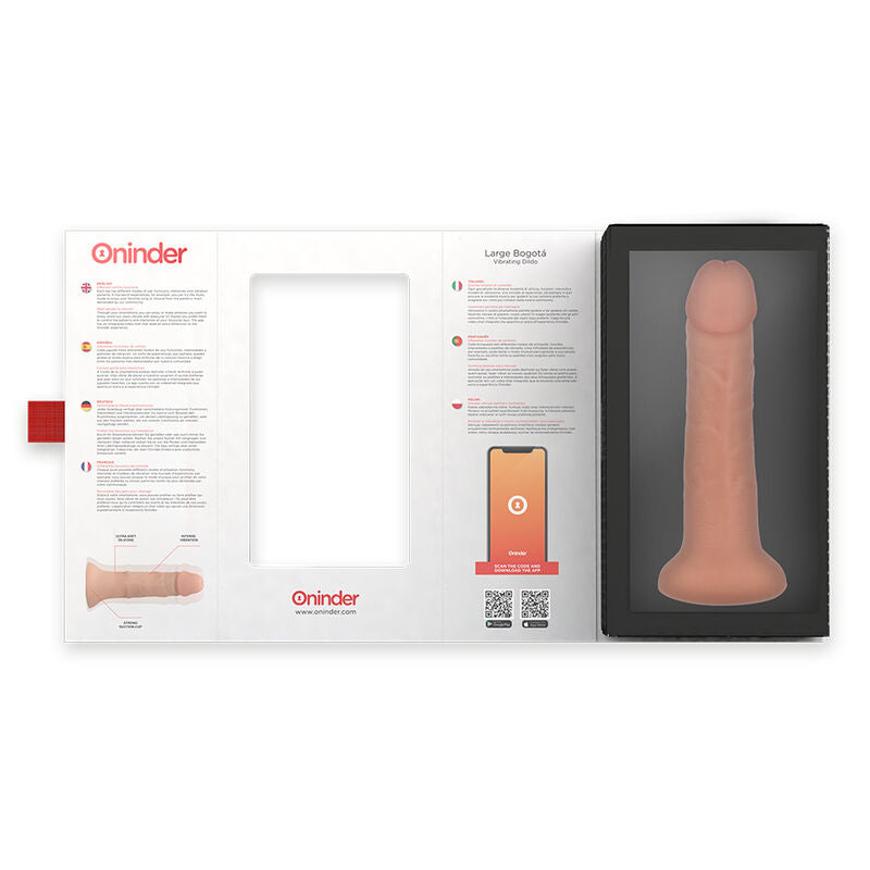 ONINDER - LARGE BOGOTÁ VIBRATOR DILDO, 9 SPEEDS, NATURAL, 22 CM -O- 4.5 CM - FREE APP