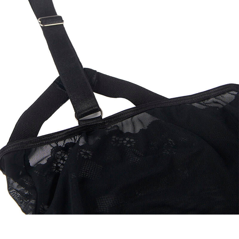 SUBBLIME - TEDDY WITH GARTER DETAIL ON CHEST BLACK S/M