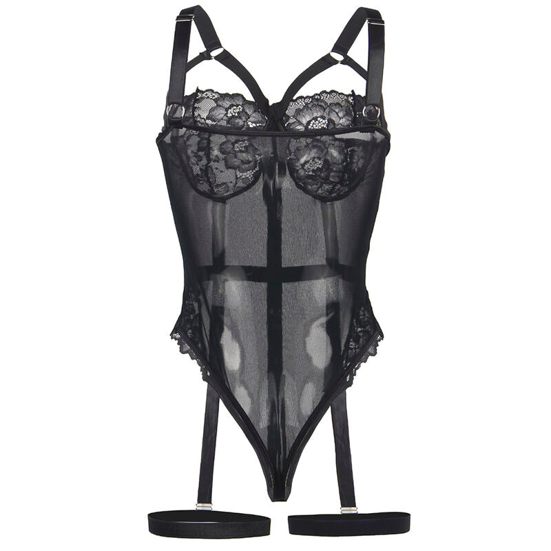 SUBBLIME - TEDDY WITH GARTER DETAIL ON CHEST BLACK S/M