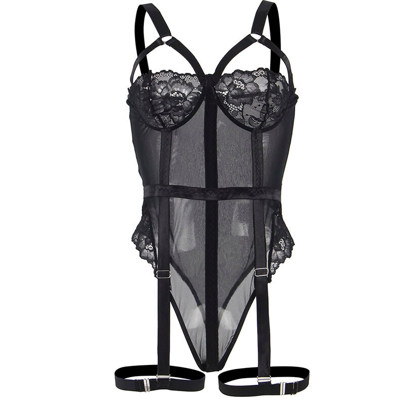 SUBBLIME - TEDDY WITH GARTER DETAIL ON CHEST BLACK S/M