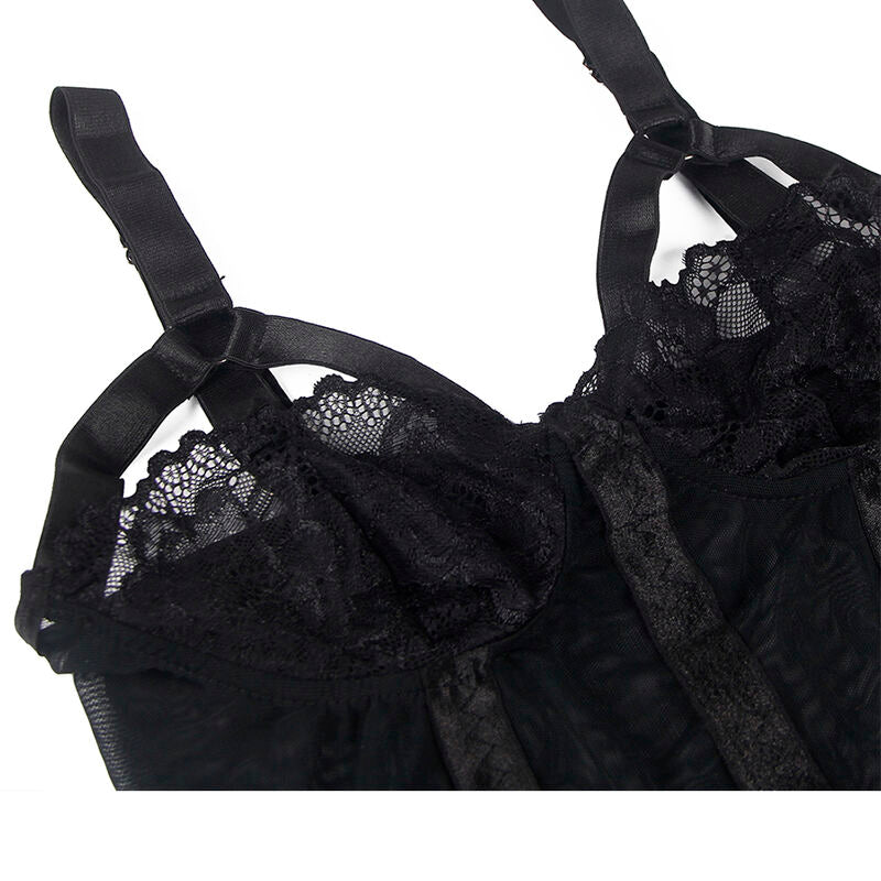 SUBBLIME - TEDDY WITH GARTER DETAIL ON CHEST BLACK S/M