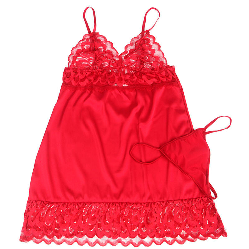 SUBBLIME - SATIN BABY DOLL WITH LACE RED S/M