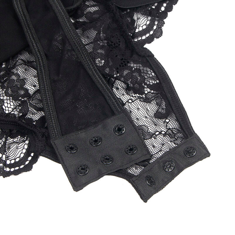 SUBBLIME - TEDDY WITH GARTER WITH LACE DETAIL AND STRIPES BLACK S/M