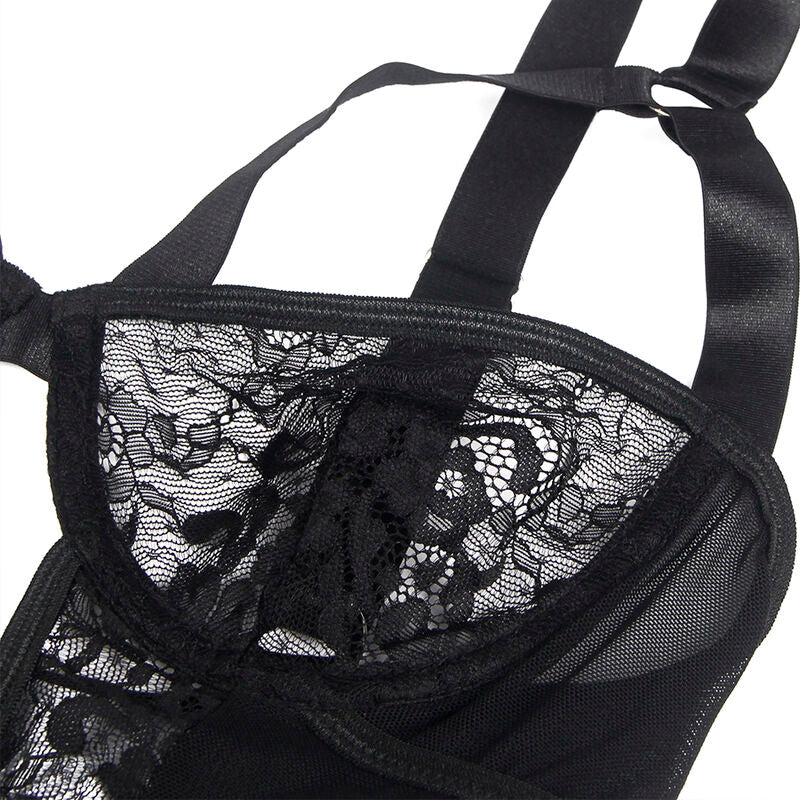 SUBBLIME - TEDDY WITH GARTER WITH LACE DETAIL AND STRIPES BLACK S/M
