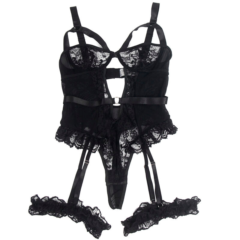 SUBBLIME - TEDDY WITH GARTER WITH LACE DETAIL AND STRIPES BLACK S/M