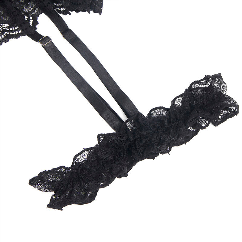 SUBBLIME - TEDDY WITH GARTER WITH LACE DETAIL AND STRIPES BLACK S/M