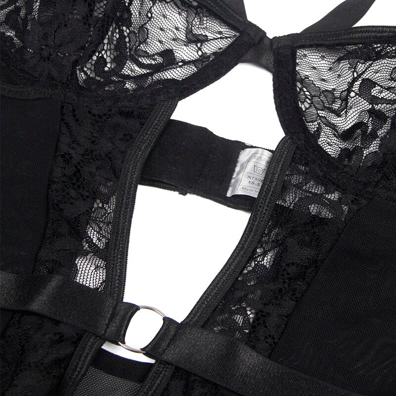 SUBBLIME - TEDDY WITH GARTER WITH LACE DETAIL AND STRIPES BLACK S/M