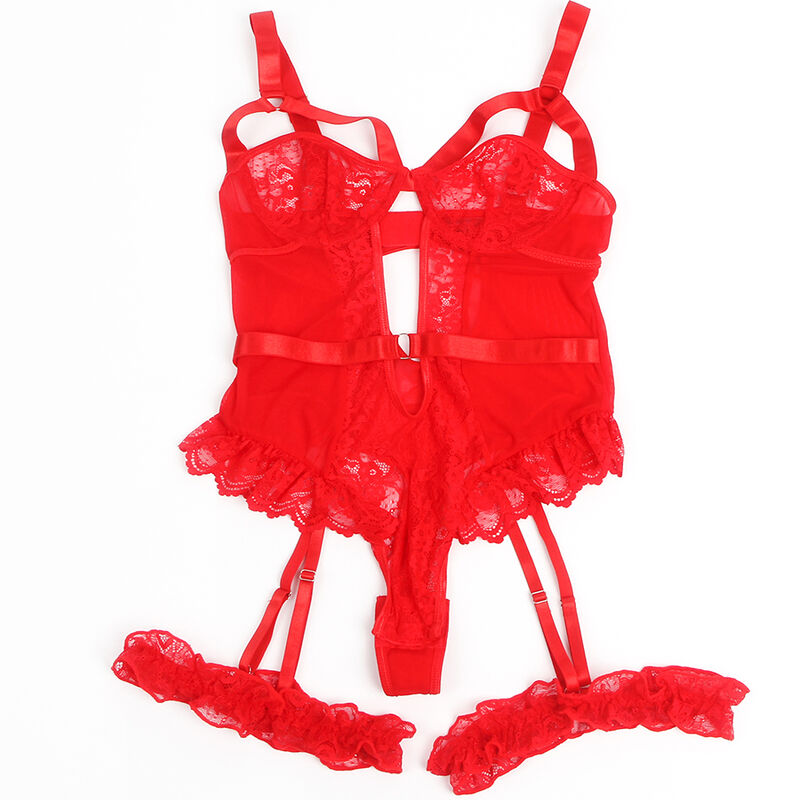 SUBBLIME - TEDDY WITH GARTER WITH LACE DETAIL AND STRIPES RED S/M