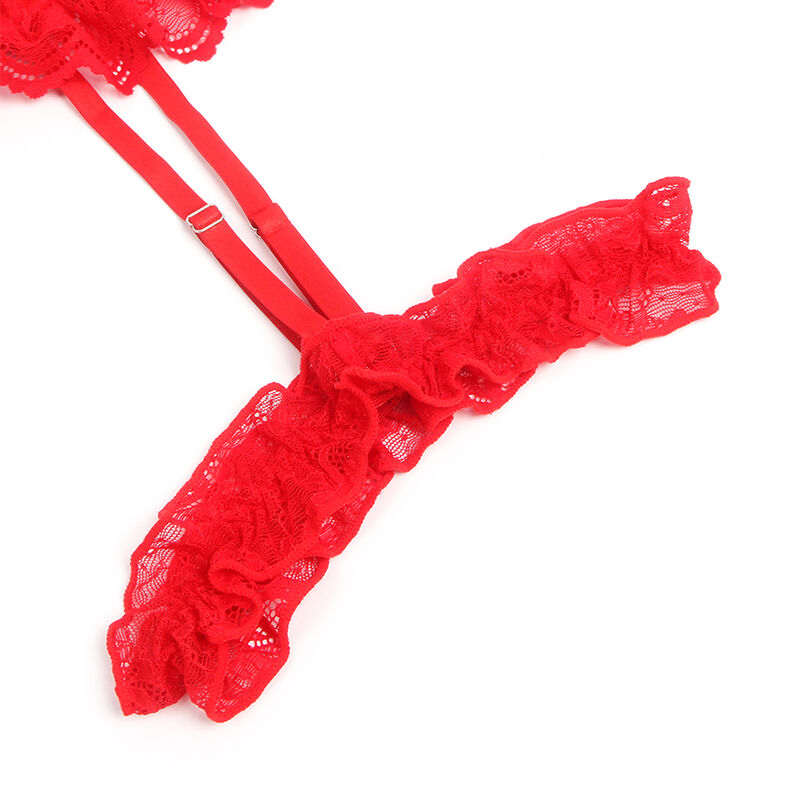 SUBBLIME - TEDDY WITH GARTER WITH LACE DETAIL AND STRIPES RED S/M