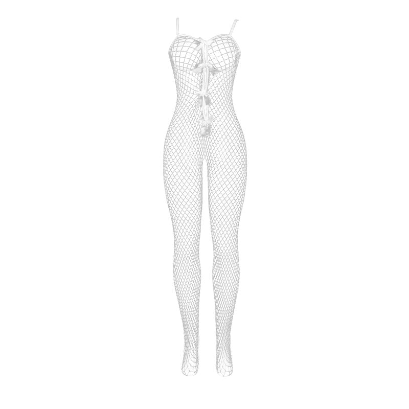 SUBBLIME - 951740 BODYSTOCKING WHITE NET WITH BOWLS AT THE CRUNCH ONE SIZE