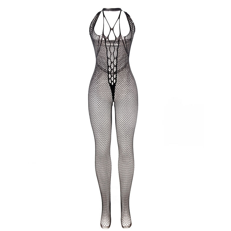 SUBBLIME - 951788 Long Mesh Bodystocking with Straps on Chest and Back Black One Size