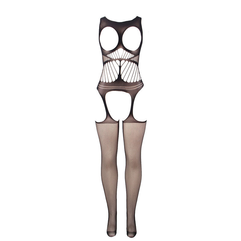 SUBBLIME - 951900 Mesh Bodystockings, Crotchless, with Cups and Open Shoulders, Black, One Size