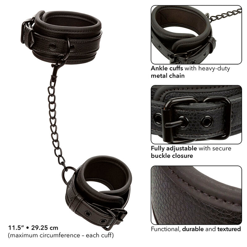 CALEXOTICS - NOCTURNAL LEATHER ADJUSTABLE FOOT CUFFS BLACK