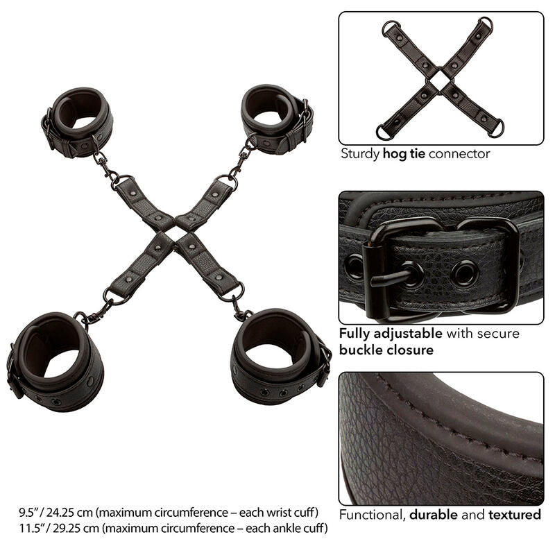 CALEXOTICS - NOCTURNAL HOG TIE CONNECTOR CUERO ADJUSTABLE BLACK