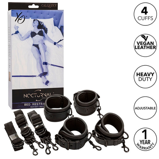 CALEXOTICS - NOCTURNAL LEATHER BED RESTRAINTS ADJUSTABLE BLACK