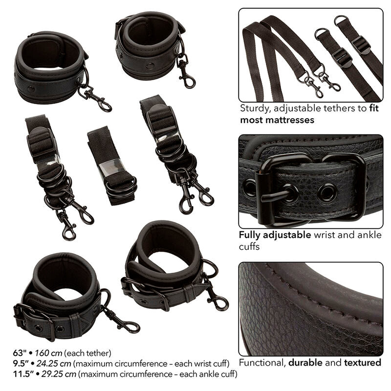 CALEXOTICS - NOCTURNAL LEATHER BED RESTRAINTS ADJUSTABLE BLACK