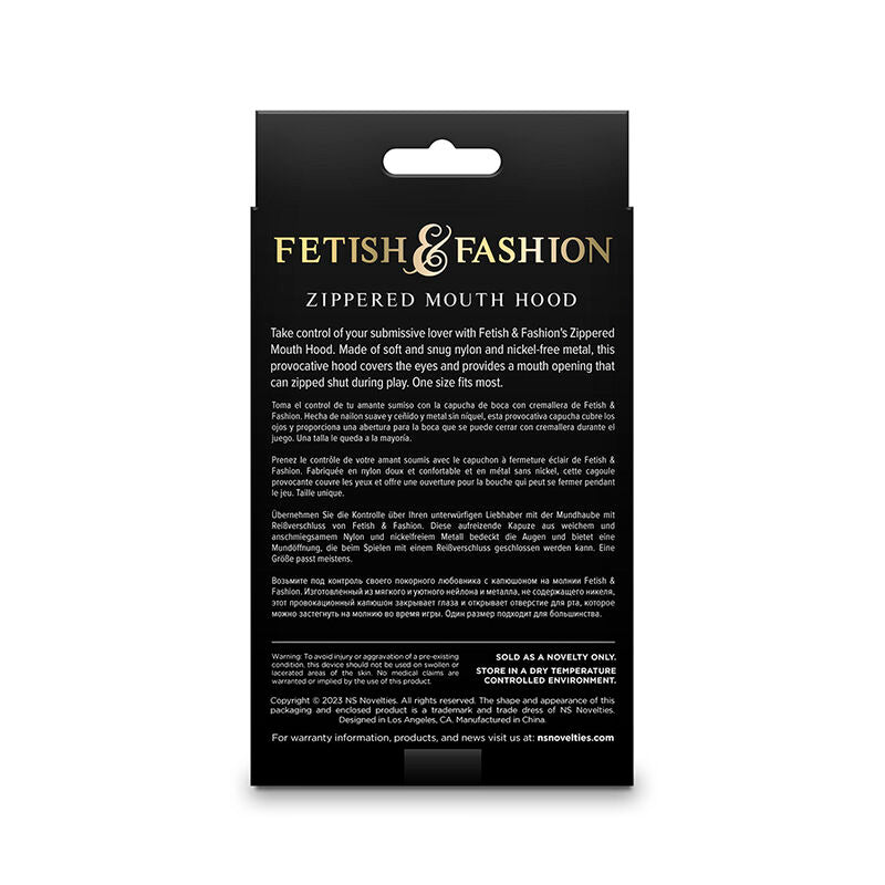 NS NOVELTIES - FETISH &amp; FASHION CLOSED MOUTH HOOD WITH ZIPPER NYLON BLACK
