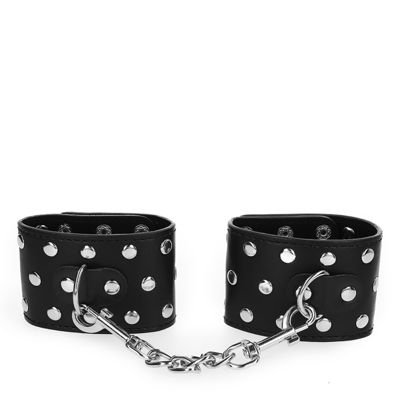 KINK - WRIST RESTRAINTS WITH PUSH CLOSURE, FULL OF RIVETS, BLACK, ADJUSTABLE 19-24 CM X 5.5 CM