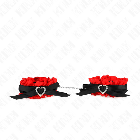 KINK - ELASTIC LACE WRIST RESTRAINTS WITH RED HEART DETAILS, ADJUSTABLE 22-35 CM