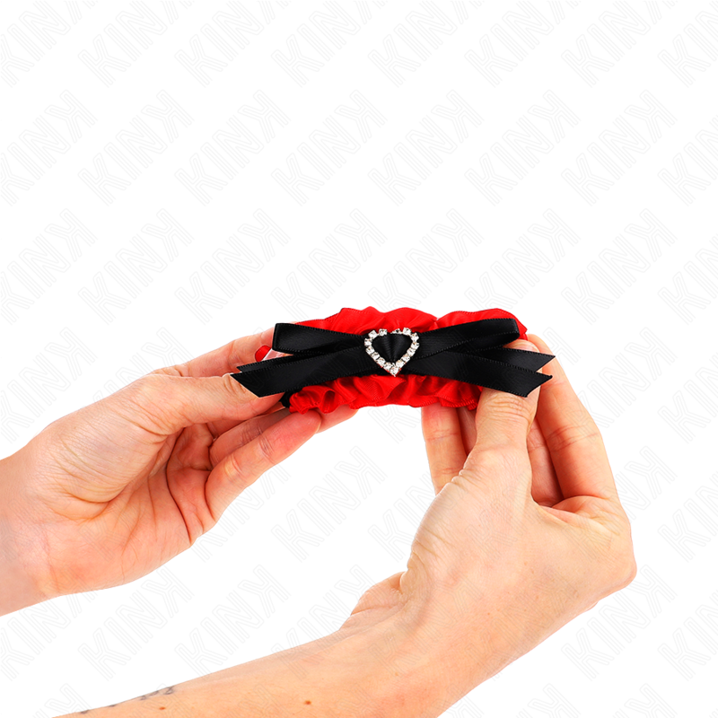 KINK - ELASTIC LACE WRIST RESTRAINTS WITH RED HEART DETAILS, ADJUSTABLE 22-35 CM