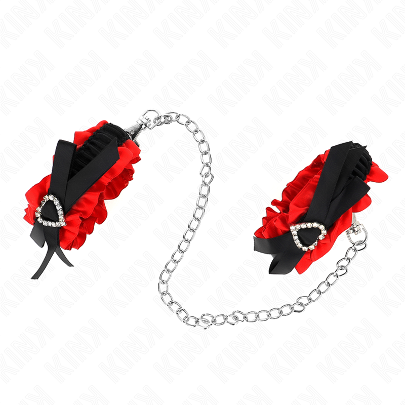 KINK - ELASTIC LACE WRIST RESTRAINTS WITH RED HEART DETAILS, ADJUSTABLE 22-35 CM