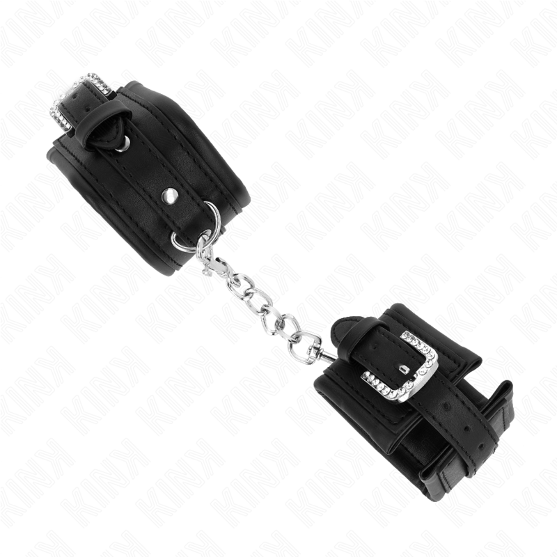KINK - WRIST RESTRAINTS WITH RHINESTONES BUCKLE, BLACK, ADJUSTABLE 25-32 CM X 5.5 CM