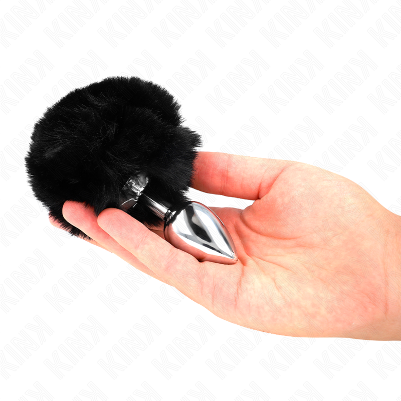 KINK - STAINLESS STEEL PLUG 7 x 3 CM WITH BLACK RABBIT TAIL MADE OF ARTIFICIAL FUR 8 CM