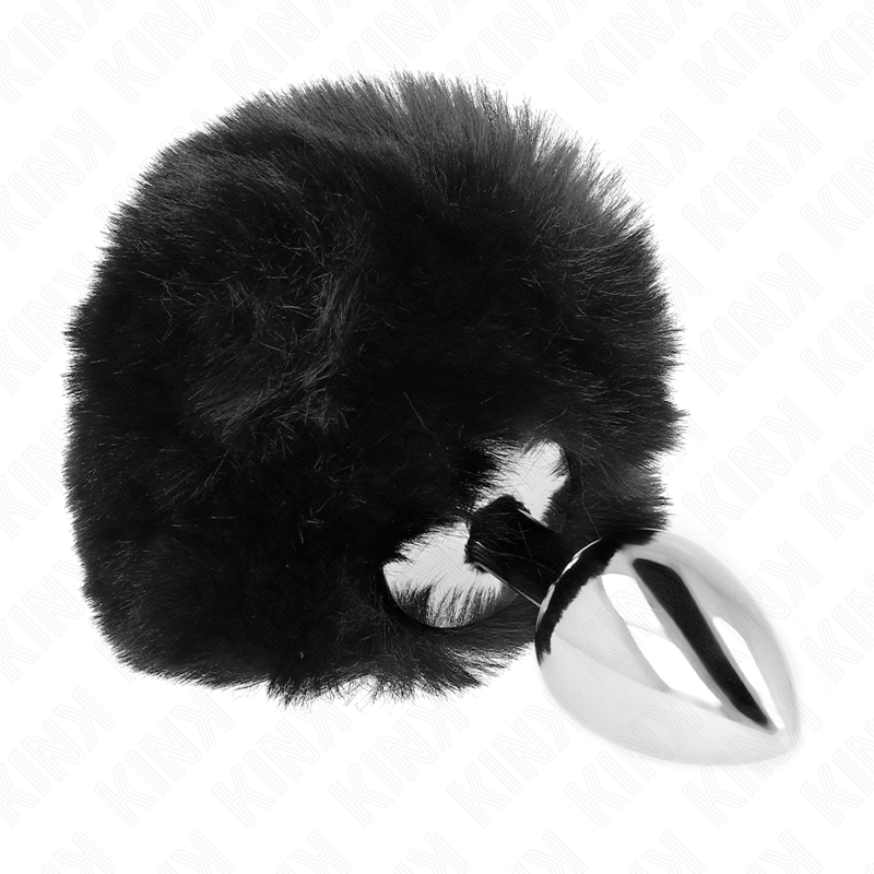 KINK - STAINLESS STEEL PLUG 7 x 3 CM WITH BLACK RABBIT TAIL MADE OF ARTIFICIAL FUR 8 CM