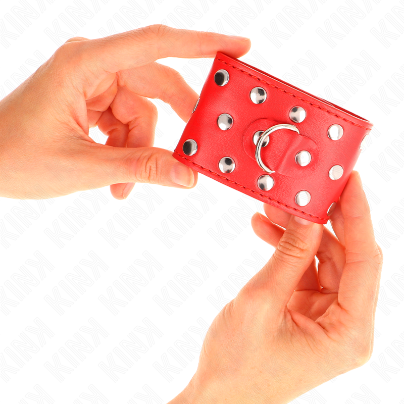 KINK - WRIST RESTRAINTS WITH PUSH CLOSURE, FULL OF RIVETS, RED, ADJUSTABLE 19-24 CM X 5.5 CM