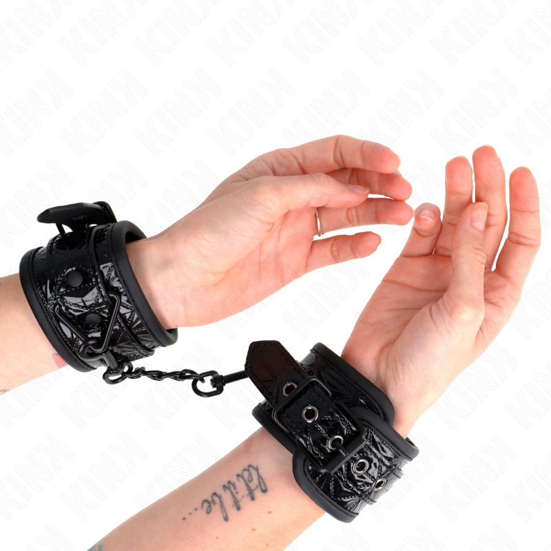 KINK - WRIST RESTRAINTS WITH DIAMOND PATTERN, BLACK, ADJUSTABLE, 17-26 CM X 5.5 CM