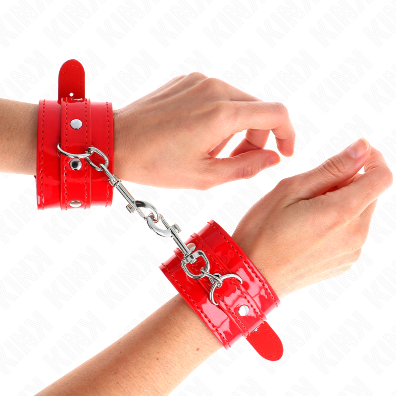 KINK - Shiny Red Wrist Cuffs, Adjustable 23-33 cm