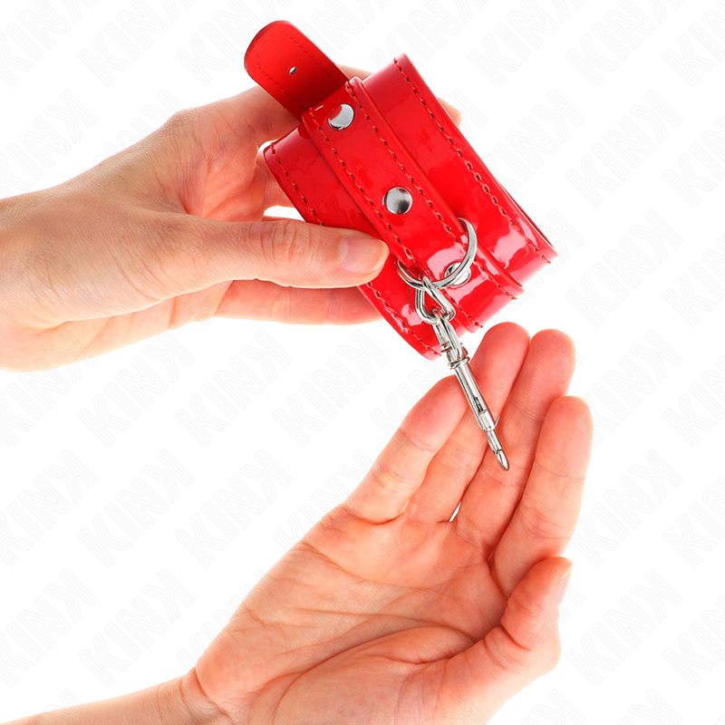 KINK - Shiny Red Wrist Cuffs, Adjustable 23-33 cm