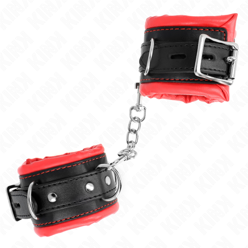 KINK - HEAVY WRIST RESTRAINTS WITH RED FUR LINING, ADJUSTABLE 20-30 CM X 6 CM