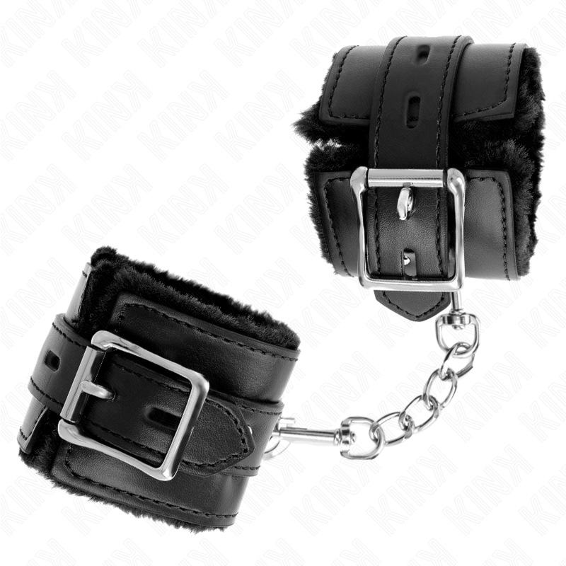 KINK - FUR-LINED WRIST RESTRAINTS WITH SQUARE HOLES, BLACK AND BLACK, ADJUSTABLE BELT 17-29 CM X 6 CM