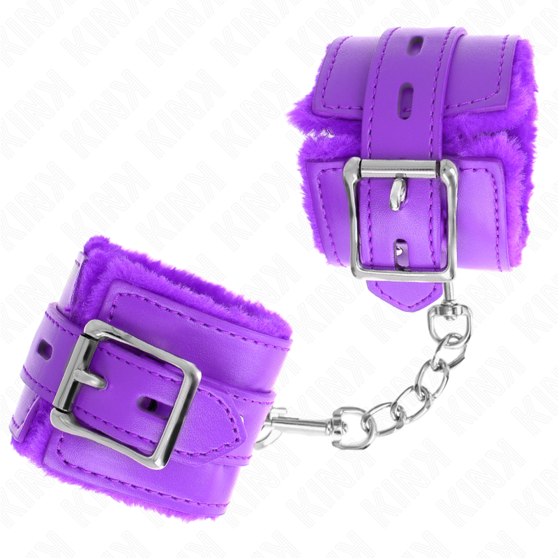 KINK - FUR-LINED WRIST RESTRAINTS WITH SQUARE HOLES, PURPLE AND PURPLE BELT, ADJUSTABLE 17-29 CM X 6 CM