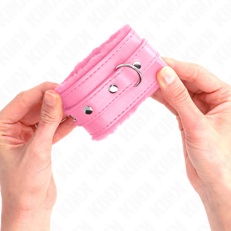 KINK - PREMIUM FUR-LINED WRIST RESTRAINTS PINK WITH PINK BELT ADJUSTABLE 17-29 CM X 6 CM