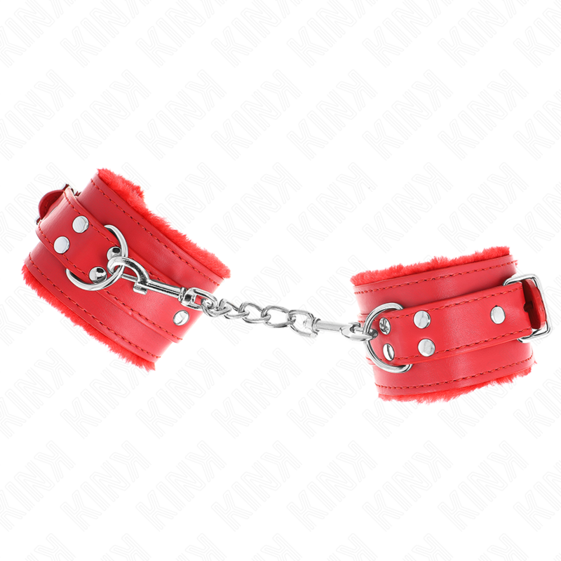 KINK - FUR-LINED WRIST CUFFS RED WITH RED BELT ADJUSTABLE 17-29 CM X 6 CM