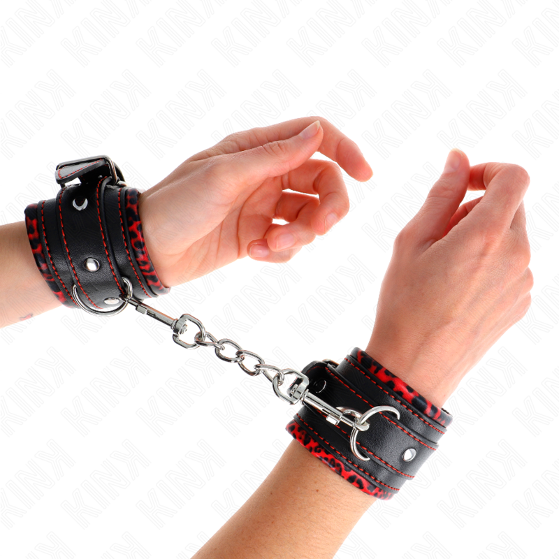KINK - FUR-LINED WRIST CUFFS RED/BLACK ADJUSTABLE 17-29 CM X 6 CM