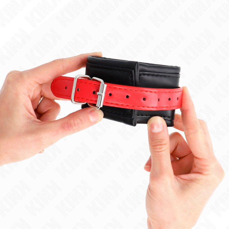 KINK - BLACK WRIST RESTRAINTS WITH RED BELT ADJUSTABLE 17-28 CM X 6 CM
