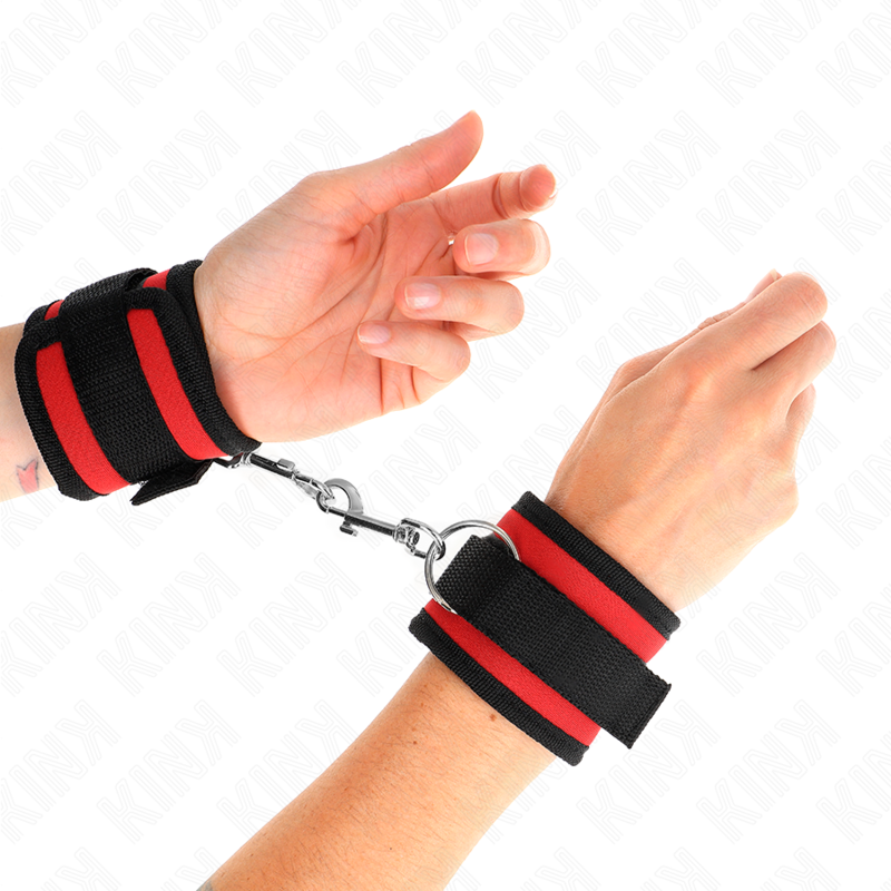 KINK - NYLON BIND HAND RESTRAINTS WITH VELCRO CLOSURE RED-BLACK MODEL 2 ADJUSTABLE 18-35 CM X 6 CM