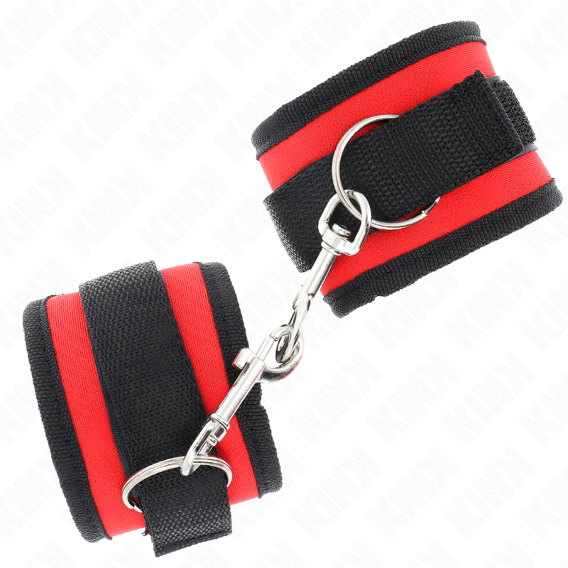 KINK - NYLON BIND HAND RESTRAINTS WITH VELCRO CLOSURE RED-BLACK MODEL 2 ADJUSTABLE 18-35 CM X 6 CM