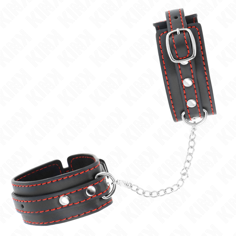 KINK - SMALL BLACK WRIST RESTRAINTS WITH RED LINING ADJUSTABLE 14-24 CM X 3.5 CM