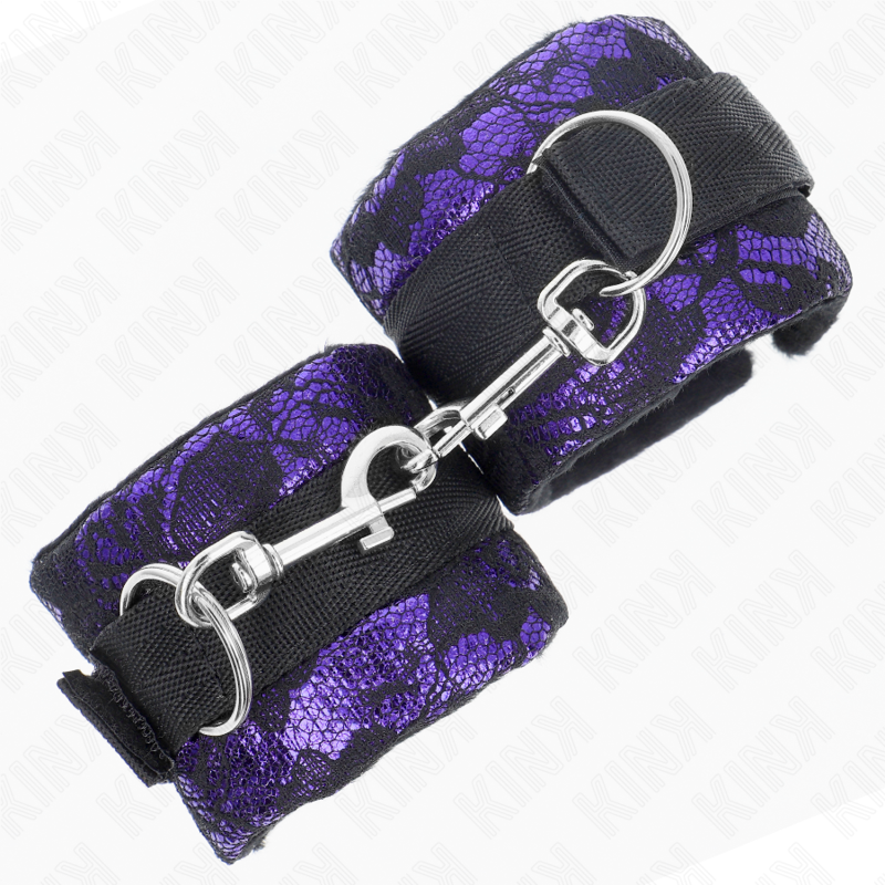 KINK - Short VELVET LACE AND NYLON BINDING WRIST RESTRAINTS PURPLE/BLACK 23 X 6.5 CM