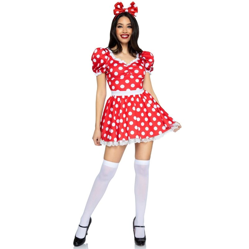 LEG AVENUE - POLKA DOT KLEID + STIRNBAND ROT/WEISS M