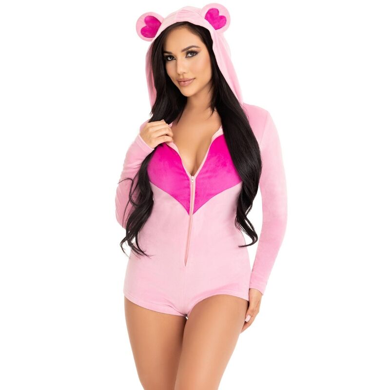LEG AVENUE - TEDDY BEAR VELVET BODYSUITS, PINK, M