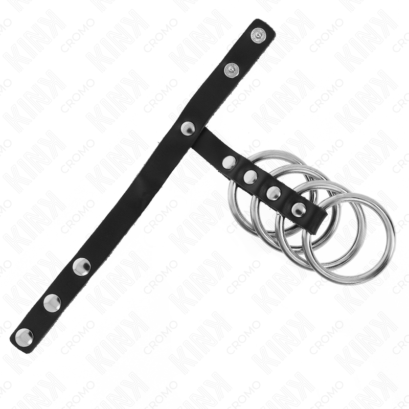 KINK - 4 METALL PENISRINGE 3,8 CM VERBUNDEN MIT LEDERBAND 22 X 1,5 CM UND DRUCKVERSCHLUSS