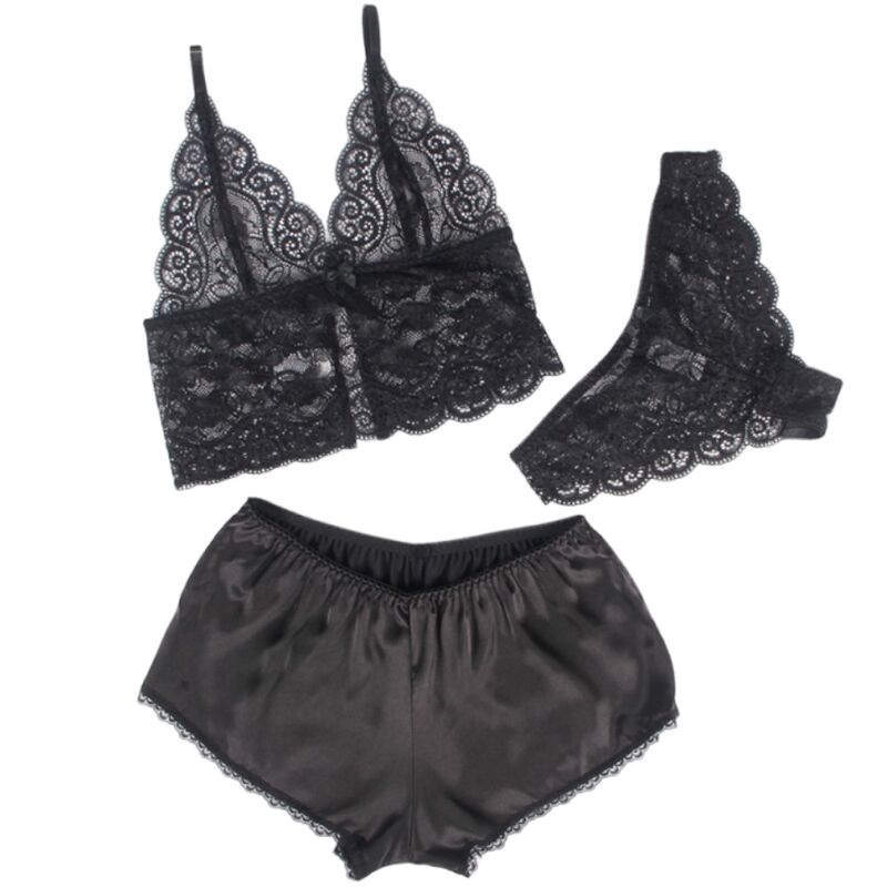 SUBBLIME - 953928 Nightgown + Panties in Silk and Lace Black L/XL