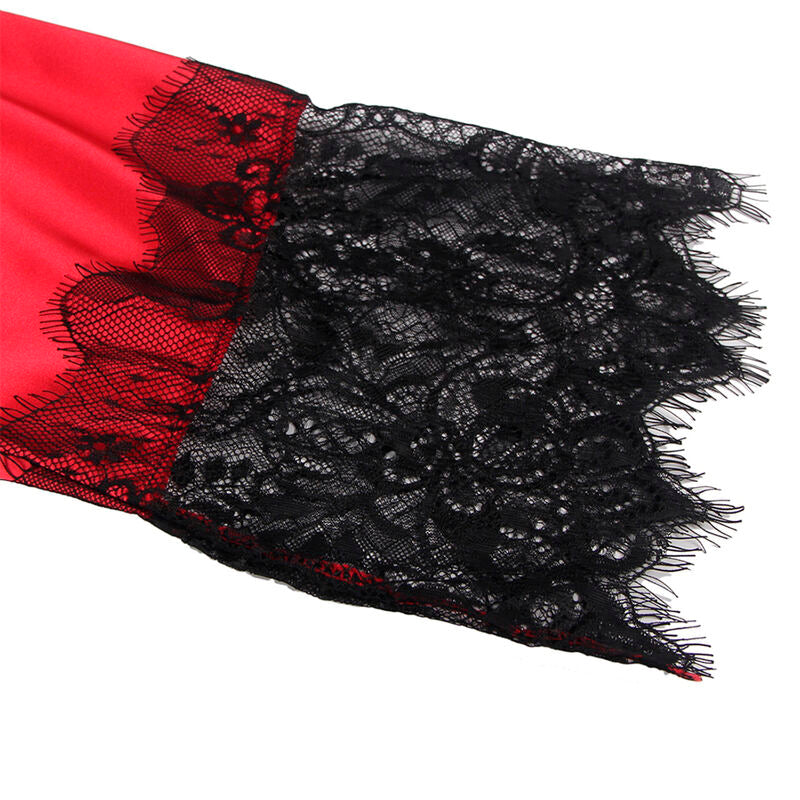 SUBBLIME - 954024 Lace Undershirt with Transparent Back and String, Red/Black, L/XL